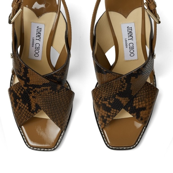 NWT Jimmy Choo Aix 85 Snake Printed Leather Sandals in Cuoio, Size 35.5 - Picture 4 of 9